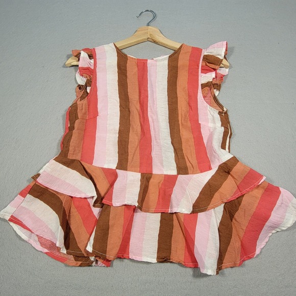 Anthropologie THML Blouse Striped Sleeveless Ruffle Tiered Top Size XS Back Tie - Picture 1 of 8